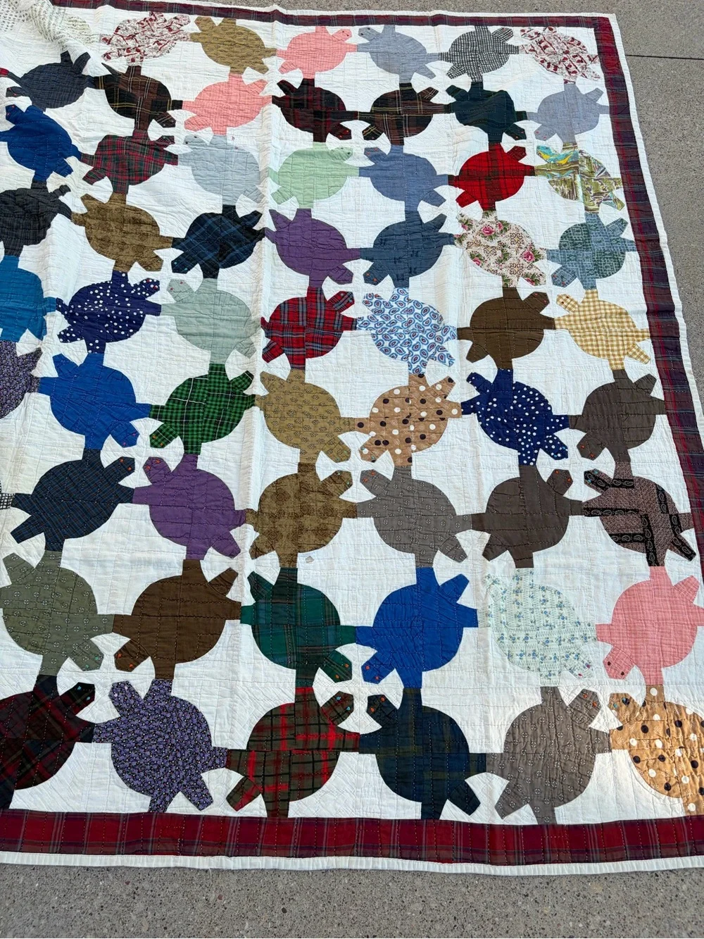 Vintage turtle handmade quilt large throw blanket patchwork multi color tortoise